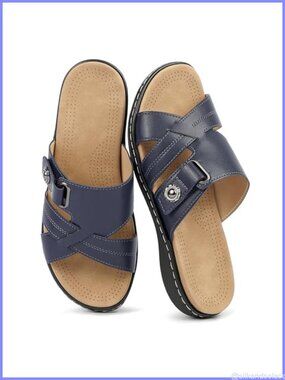 Faux Leather Crisscross Slide Sandals Flat Comfort Walking
